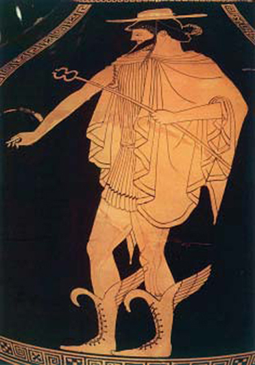 5. Ο Ερµής κρατώντας το κηρύκειο. Από αρχαίο ελληνικό αγγείο.
