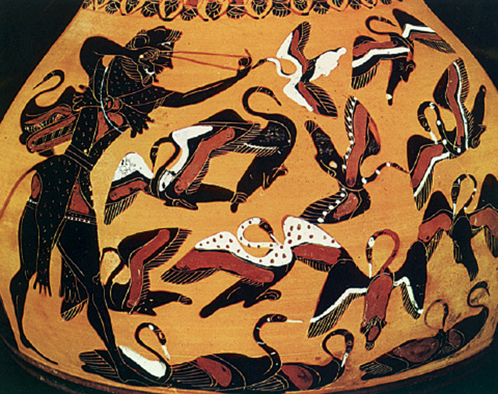 1. Ο Ηρακλής και ο Ιόλαος εξοντώνουν τη Λερναία Ύδρα. Από αρχαίο ελληνικό αγγείο.