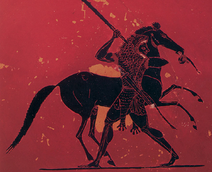 2. Ο Ηρακλής και τα άλογα του ∆ιοµήδη. Από αρχαίο ελληνικό αγγείο.