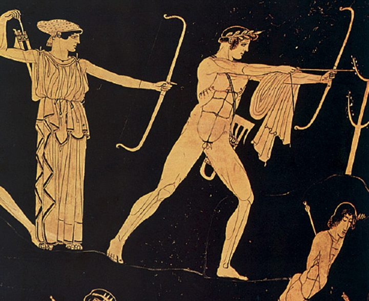 1. Ο Απόλλωνας ρίχνει τα βέλη του. Aπό αρχαίο ελληνικό αγγείο.