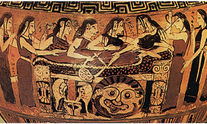 1. Οι Νηρηίδες θρηνούν τον Αχιλλέα. Από αρχαίο ελληνικό αγγείο.
