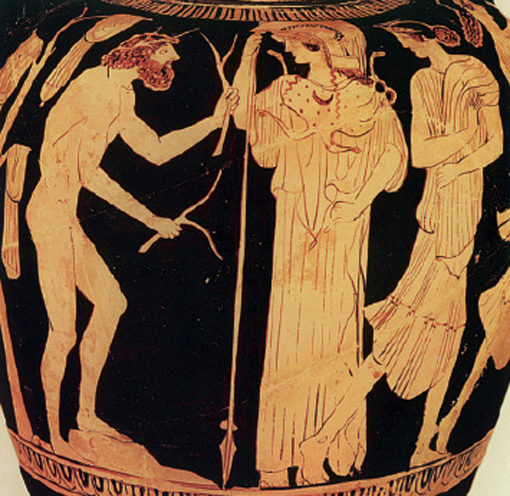 4. Ο Οδυσσέας, η θεά Αθηνά και η Ναυσικά. Από αρχαίο ελληνικό αγγείο.