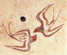 «Χελιδόνια». Λεπτομέρεια από την τοιχογραφία της Άνοιξης στην κυκλαδική Θήρα (Σαντορίνη)