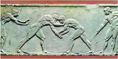 2. Η πάλη ήταν ένα από τα πολύ αγαπηµένα αγωνίσµατα στην αρχαία Ελλάδα (Αθήνα, Εθνικό Αρχαιολογικό Μουσείο).