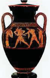 6. Ερυθρόµορφος αµφορέας µε τον Ηρακλή να µαλώνει µε τον Απόλλωνα για τον τρίποδα των ∆ελφών (Μουσείο Βερολίνου).
