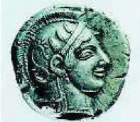 2. Νόμισμα της Αθηνάς Νίκης. Πάνω στο κράνος έχει κλαδί ελιάς, σύμβολο νίκης (Βερολίνο, Αρχ. Μουσείο).