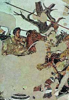 4. Ο Μ. Αλέξανδρος στη μάχη στην Ισσό. Λεπτομέρεια από ψηφιδωτό (Νάπολη, Αρχαιολογικό Μουσείο)