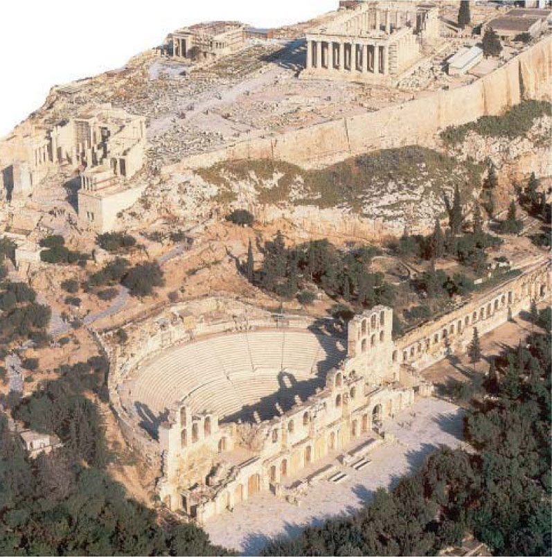 Το ρωμαϊκό Ωδείο του Ηρώδη του Αττικού, κάτω από την Ακρόπολη της αρχαίας Αθήνας