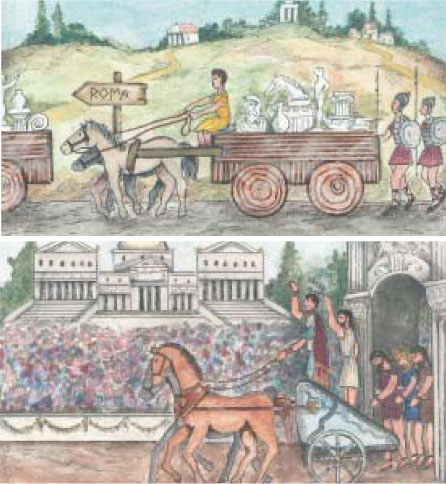 4. Χιλιάδες αιχμάλωτοι Έλληνες και ανεκτίμητα έργα τέχνης μεταφέρθηκαν στη Ρώμη, για να επιδειχθούν στους θριάμβους2 των νικητών στρατηγών.