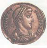3. Ο Θεοδόσιος ΑΗ σε νόμισμα της εποχής. (Νομισματικό Μουσείο Αθηνών).
