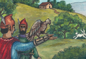 3.α. Βυζαντινοί κυνηγούν με εκπαιδευμένα γεράκια.