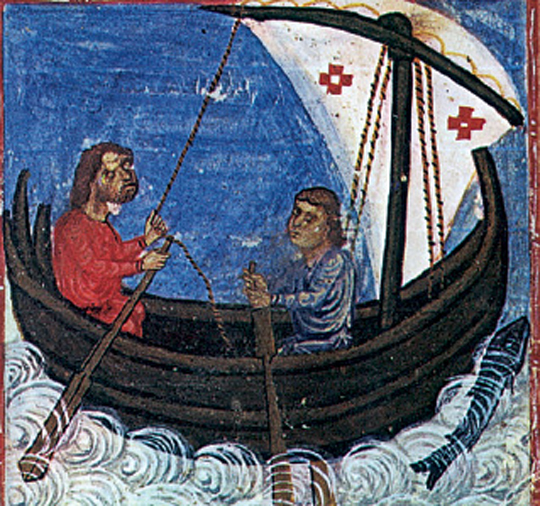 2. Τα βυζαντινά καράβια σταμάτησαν το εμπόριο, μετά την παραχώρηση προνομίων στους Βενετούς. (Μικρογραφία, Πατριαρχική βιβλιοθήκη Ιεροσολύμων)