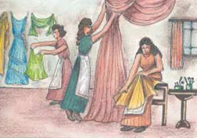 6. Γυναίκες ασχολούνται με την κατασκευή υφασμάτων και κεντημάτων.