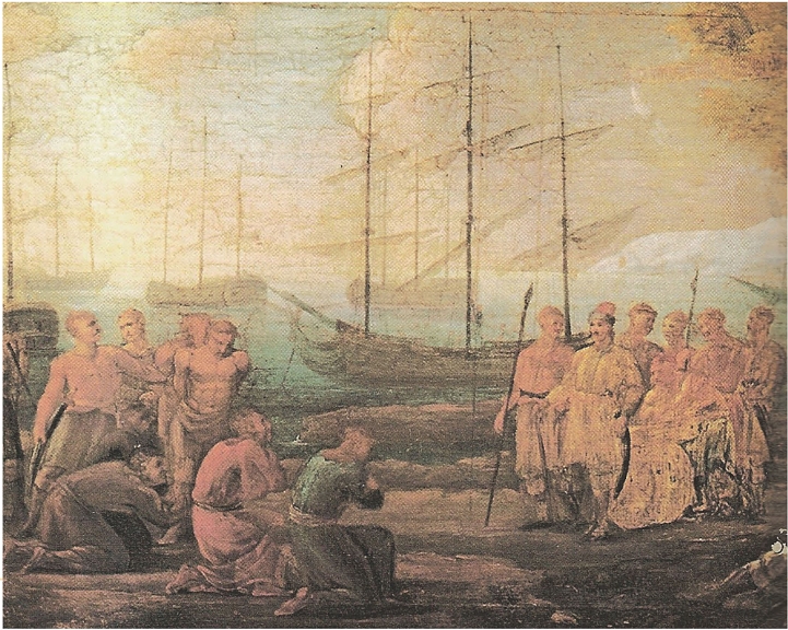 Ζωγραφική αποτύπωση της παράδοσης Οθωμανών Τούρκων στον Λάμπρο Κατσώνη, Αθήνα, Εθνικό Ιστορικό Μουσείο