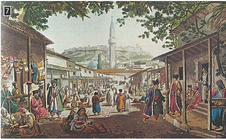 Ζωγραφική απεικόνιση της αθηναϊκής αγοράς κοντά στη βιβλιοθήκη του Αδριανού, Αθήνα, Γεννάδειος Βιβλιοθήκη