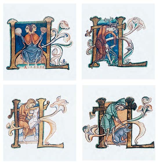 Εργασίες στην ύπαιθρο. Μικρογραφίες από ημερολόγιο του 12ου αι. Οξφόρδη, Bodleian Library.