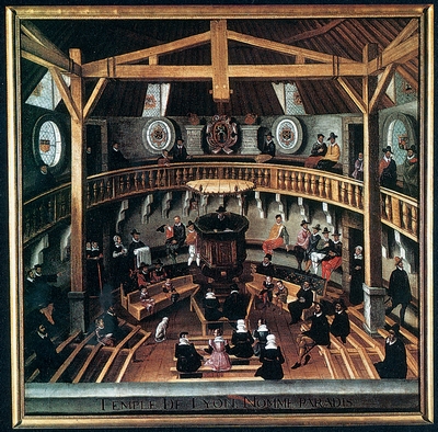 εσωτερικό ενός καλβινικού ναού. Πίνακας του 1565. Γενεύη,Πανεπιστημιακή Βιβλιοθήκη.
