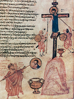 Εικονομάχοι καλύπτουν την εικόνα του Χριστού με ασβέστη. ΨαλτήριΧλουντόφ (περί το 830). Μόσχα, Ιστορικό Μουσείο.