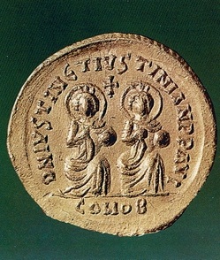 Χρυσό νόμισμα του Ιουστίνου Α΄ και του Ιουστινιανού Α΄ ως συναυτοκρατόρων (Λονδίνο, Βρεττανικό Μουσείο)