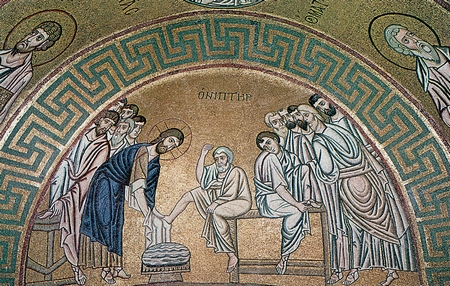 Η σκηνή του Νιπτήρα. Ψηφιδωτό του 11ο αιώνα από τη Μονή Οσίου Λουκά.