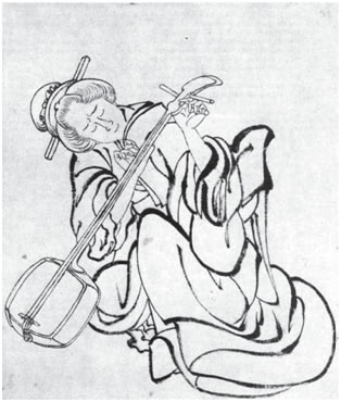 21. Χοκουσάι, «Κουρδίζοντας το σίμωσαν», 1820 (Ιαπωνία).