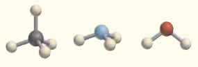 Στο προσομοίωμα του μεθανίου, το άτομο του άνθρακα συνδέεται με 4 άτομα υδρογόνου και λέμε ότι ο άνθρακας σχηματίζει 4 δεσμούς με άλλα άτομα άνθρακα, υδρογόνου ή άλλων στοιχείων και το υδρογόνο σχηματίζει 1 δεσμό. Aντίστοιχα στα άλλα προσομοιώματα της αμμωνίας και του νερού, φαίνεται ότι το άζωτο σχηματίζει 3 δεσμούς και το οξυγόνο 2 δεσμούς με το υδρογόνο.