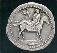 Τετράδραχμο από τη Μένδη(περ. 425 π.Χ.,Νομισματικό Μουσείο Αθηνών).