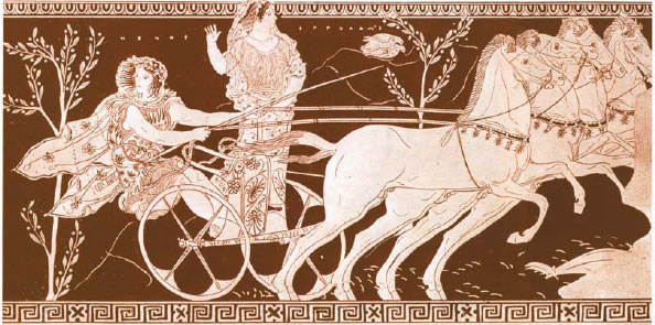 Πέλοπας και Ιπποδάμεια. Σχέδιο από αττικό αμφορέα του 5ου π.Χ αιώνα. 