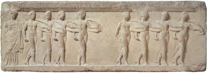 Αρχαϊστικό ανάγλυφο με παράσταση χορού ανδρών. 