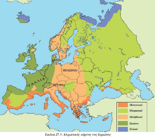 Εικόνα 27.1: Κλιματικός χάρτης της Ευρώπης