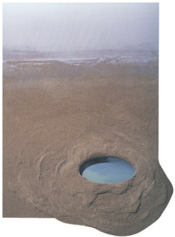 63. Κ. Τσόκλης «Ακρογιαλιά» 1970 Ζωγραφική, άμμος και πλεξιγκλάς. Μερικές φορές το θέμα βγαίνει έξω από τα της όρια της ζωγραφικής επιφάνειας, προκειμένου να τονιστεί η σημασία του.