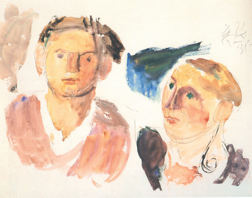 94. Γ. Μπουζιάνης «Μητέρα και γιος» 1931. Ο καλλιτέχνης σχεδιάζει τα πρόσωπα σαν κύκλους.