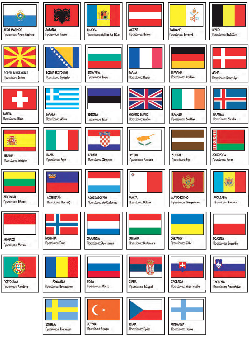 Οι σημαίες και οι πρωτεύουσες των κρατών της Ευρώπης