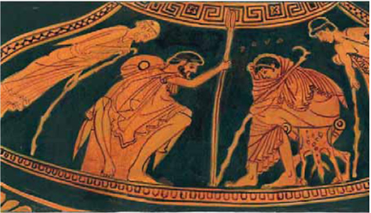 Εικόνα 20. Π πρεσβεία επισκέπτεται τον Αχιλλέα. Ζωγραφική σε υδρία του ζωγράφου Κλεοφράδη, περίπου 480-470 π.Χ. Μόναχο (αντίγραφο).