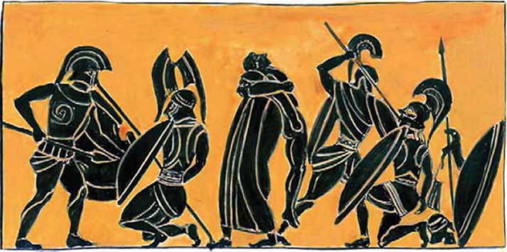 Εικόνα 23. Σκηνές μάχης μεταξύ Τρώων και Αχαιών. Αρχαϊκός μελανόμορφος αμφορέας. Ρώμη, Συλλογή Basseggio (αντίγραφο).