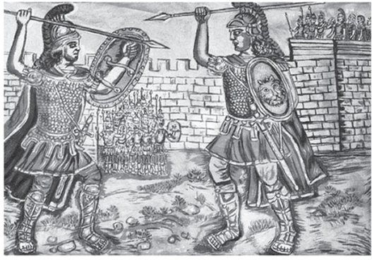Εικόνα 37. Η μονομαχία Αχιλλέα και Έκτορα. Έργο του Θεόφιλου. Μυτιλήνη, Μουσείο Θεόφιλου.