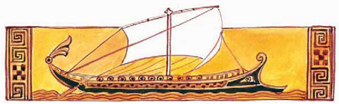 Εικόνα 5. Πλοίο των Αργιών. Παράσταση από αρχαϊκό αγγείο. Γερμανία, Μουσείο Warburg (αντίγραφο).