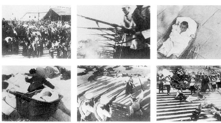 2. Αϊζενστάιν, πλάνα από την ταινία «Θωρηκτό Ποτέμκιν», 1925. Ο Ρώσος σκηνοθέτης Σεργκέι Αϊζενστάιν (1898-1948) στην ταινία αυτή παρουσιάζει ένα τραγικό ιστορικό συμβάν μιας εξέγερσης. Χρησιμοποιώντας την εναλλαγή κοντινών και μακρινών πλάνων και αντιπαραθέτοντας τη στατικότητα (στα κοντινά) με την κίνηση (στα μακρινά) μετέδωσε στους θεατές την αίσθηση του φόβου και της τραγωδίας.
