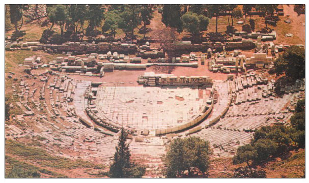 Το θέατρο του Διονύσουν στη νότια πλευρά της Ακρόπολης, όπως διαμορφώθηκε στα ρωμαϊκά χρόνια