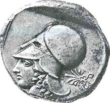 Κορινθιακό νόμισμα που απεικονίζει την Αθηνά (420- 400 π.Χ.).