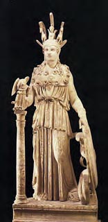 Αθηνά του Βαρβακείου. Αντίγραφο των ρωμαϊκών χρόνων του χρυσελεφάντινου αγάλματος της θεάς, έργου του Φειδία. (Αθήνα, Εθνικό Αρχαιολογικό Μουσείο) 