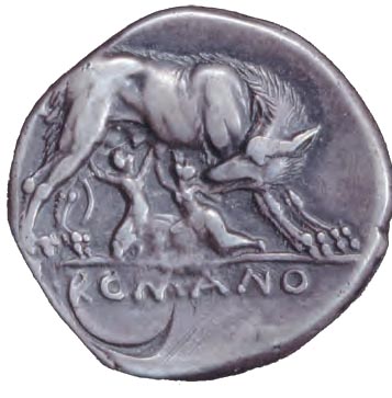 Ένα από τα παλαιότερα ρωμαϊκά νομίσματα. Κόπηκε σε νομισματοκοπείο της Κομπανίας (μέσα 3ου αι. π.Χ.). Εικονίζει τη λύκαινα που θηλάζει το Ρωμύλο και το Ρέμο.