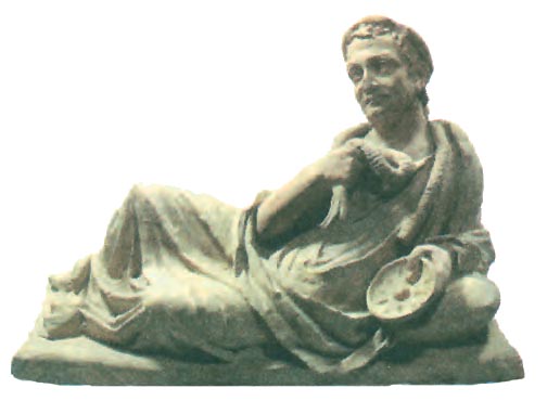Σαρκοφάγος γυναίκας (1ος αι. π.Χ.). Η κατασκευή και η διακόσμησή της είναι επηρεασμένη από την ετρουσκική παράδοση. Οι Ετρούσκοι συνέβαλαν στη διαμόρφωση των ηθών και των θεσμών της ρωμαϊκής κοινωνίας την πρώτη περίοδο της ιστορικής της πορείας. (Παρίσι. Μουσείο Λούβρου)