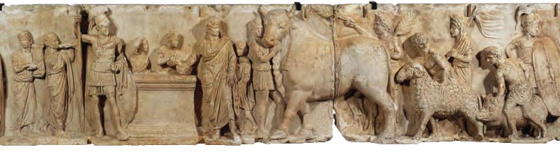 Μέρος ανάγλυφης παράστασης ζωφόρου* που παρουσιάζει σκηνή θυσίας στο θεό Άρη, 1ος αι. π.Χ. (Παρίσι, Μουσείο Λούβρου)