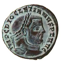 Νόμισμα με ανάγλυφη παράσταση της κεφαλής τον Διοκλητιανού {Αθήνα, Νομισματικό Μουσείο)