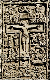 Ελεφάντινο κάλυμμα βιβλίου, προερχόμενο από το εργαστήρι της Αυλής του Καρλομάγνου, αρχές 9ου αι Ναρμπόν (Γαλλία). Θησαυροφυλάκιο του καθεδρικό ναού.