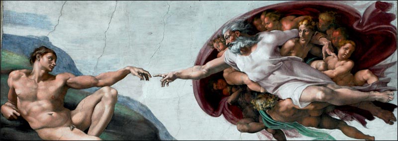 Μιχαήλ Άγγελος, Η δημιουργία τον Αδάμ, τοιχογραφία, Καπέλα Σιξτίνα, Βατικανό