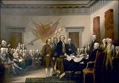 Η υπογραφή της Διακήρυξης της Ανεξαρτησίας, 4 Ιουλίου 1776. Έργο του J. Trumbull (18ος αιώνας), Νέα Υόρκη, Αίθουσα Τέχνης τον Πανεπιστημίου Γέιλ.