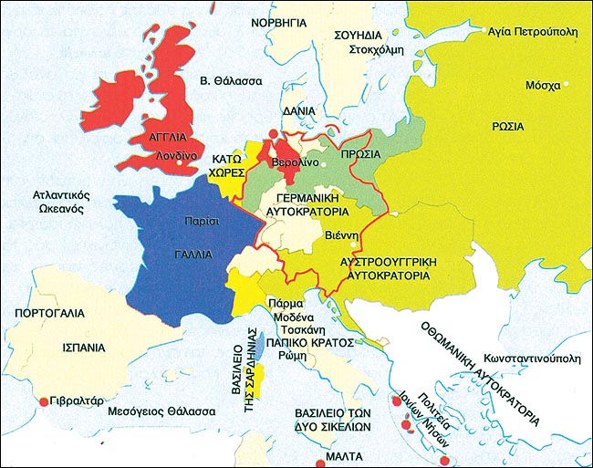 Χάρτης της Ευρώπης μετά το Συνέδριο της Βιέννης