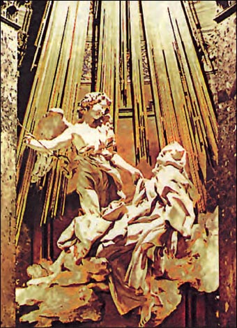 Μπερνίνι, Το όραμα της Αγίας Θηρεσίας, γλυπτό, 1644-1647, Ρώμη, Santa Maria delta Vittoria. Από τα πιο χαρακτηριστικά και δυνατά έργα γλυπτικής του μπαρόκ.